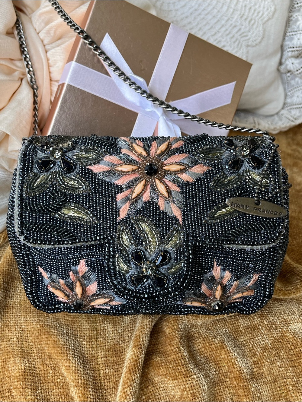 Mary Frances Vintage Black Full Beaded, Floral Embroidery GUC